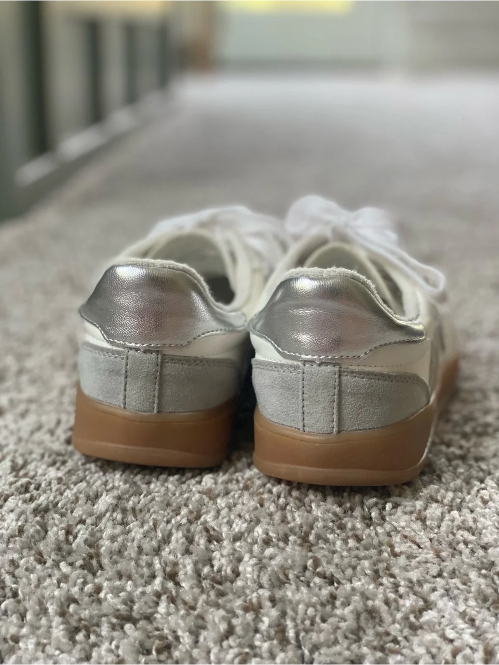 Madden Girl White Sneakers with Silver Accent and Gum Sole